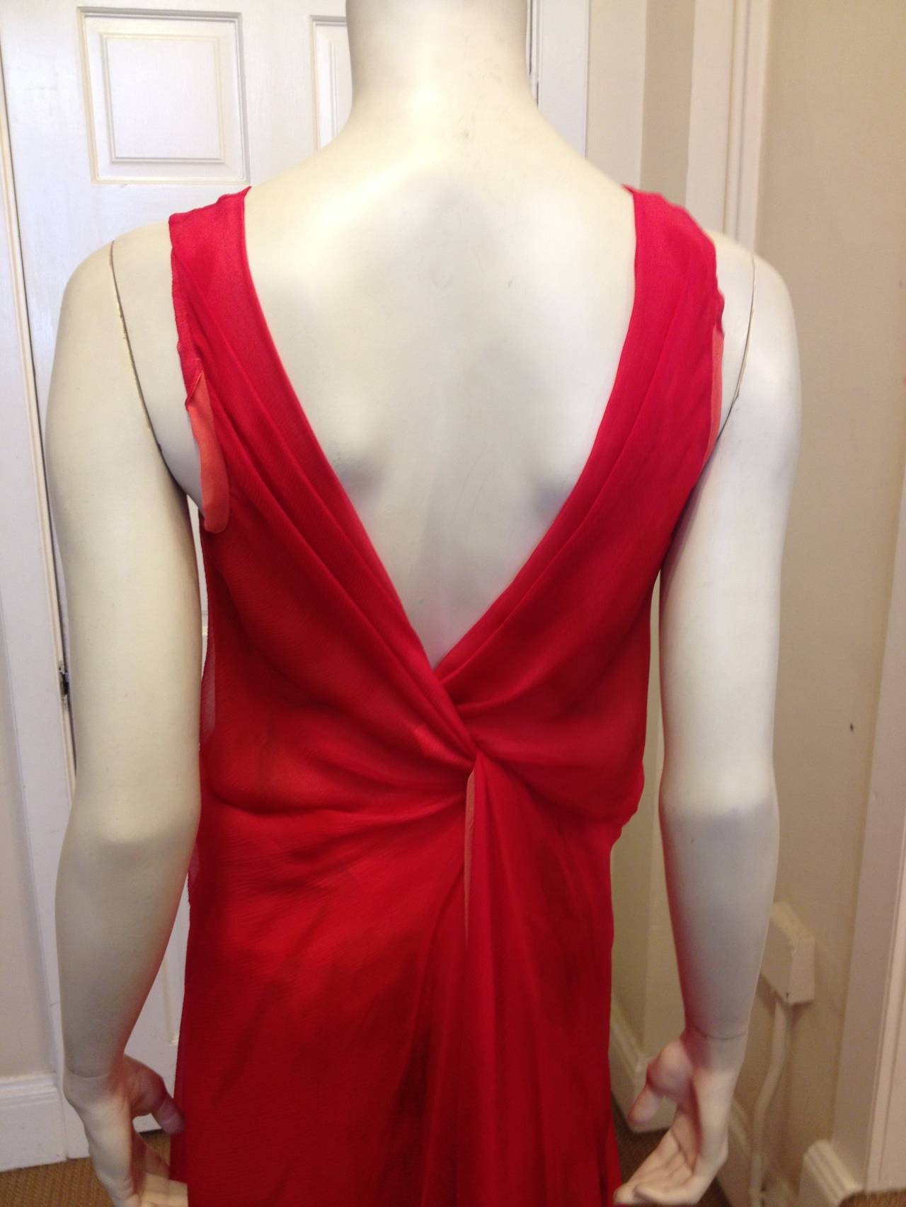 Donna Karan Long Coral Chiffon Dress 2
