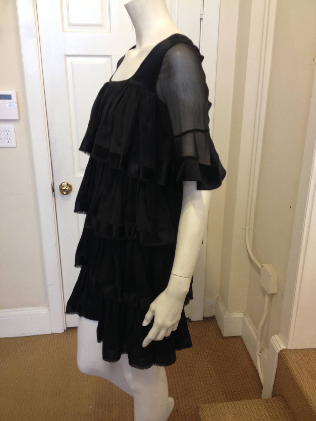 Balenciaga Black Sheer Ruffled Dress In Good Condition In San Francisco, CA