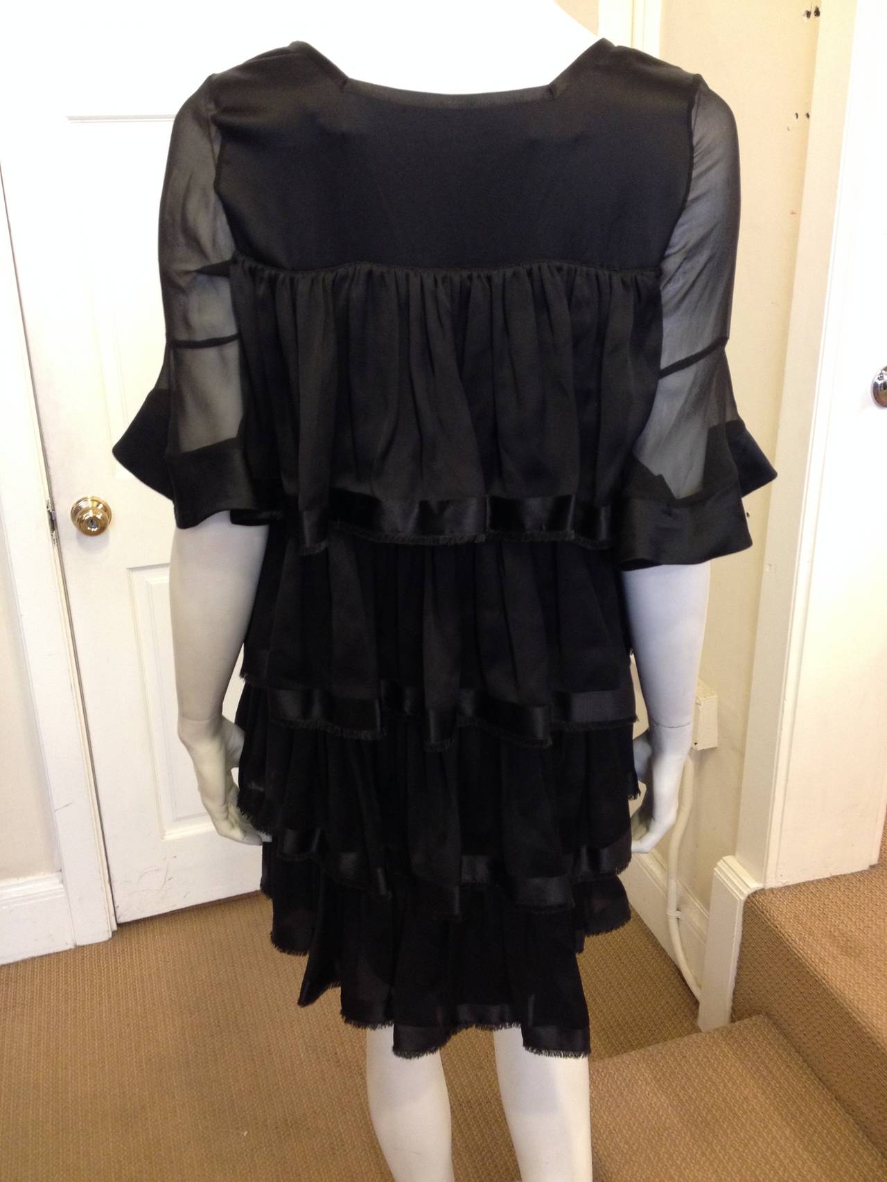 Women's Balenciaga Black Sheer Ruffled Dress
