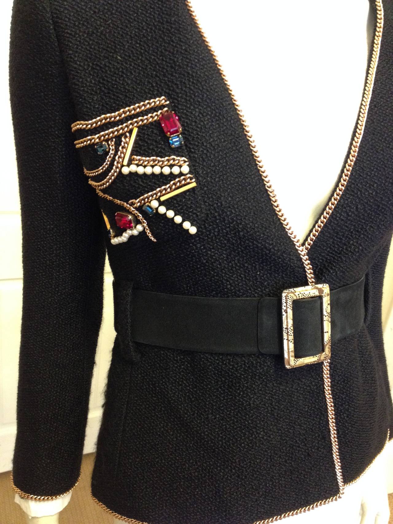 Chanel Black Tweed Jacket with Beaded Pockets