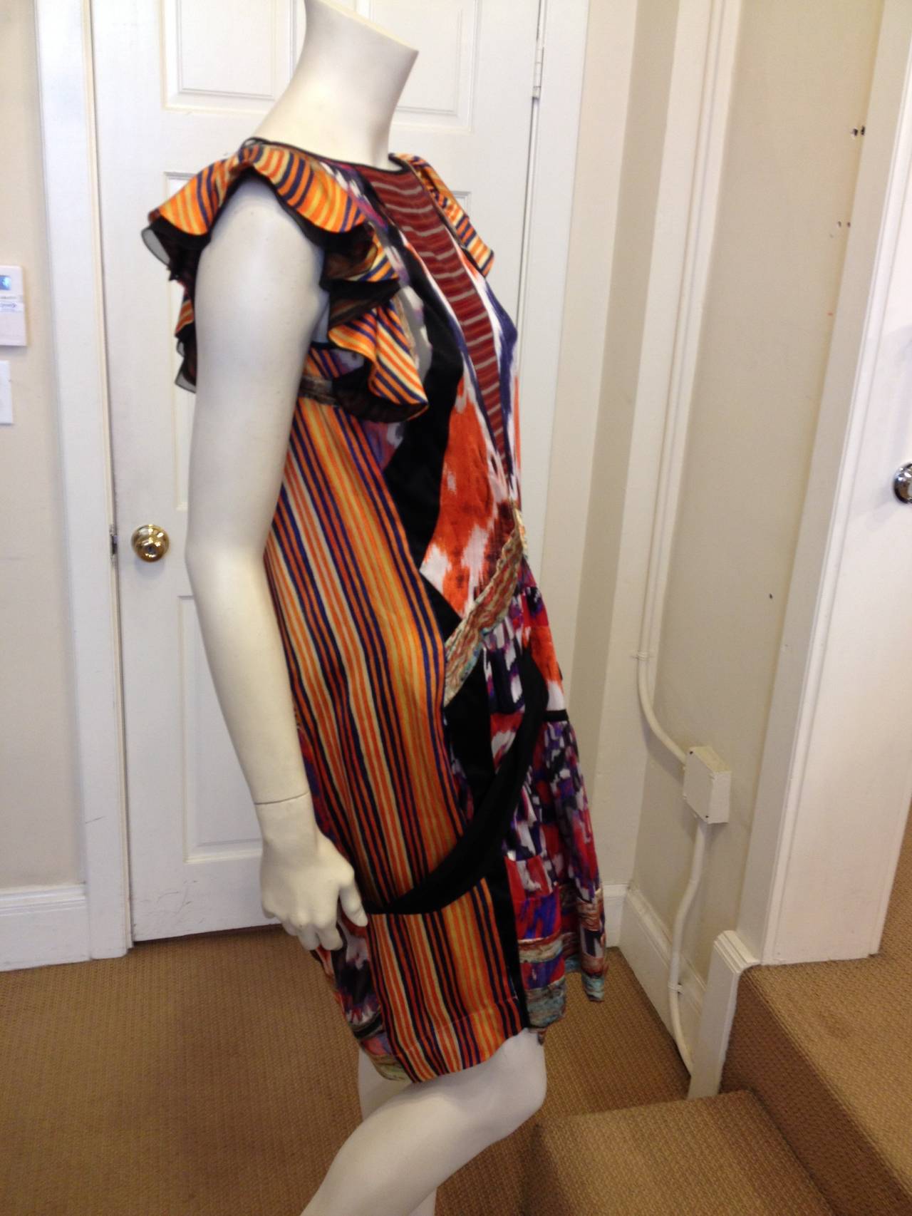 Women's Balenciaga Orange and Black Silk Multi Ikat Dress