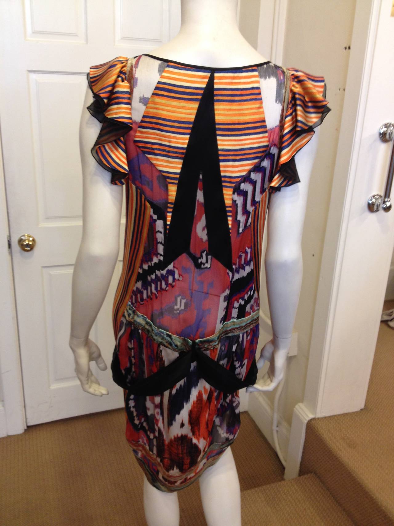 Balenciaga Orange and Black Silk Multi Ikat Dress 1
