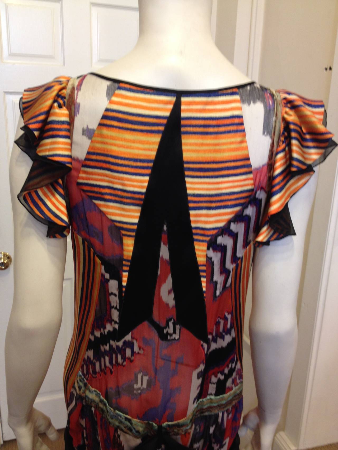 Balenciaga Orange and Black Silk Multi Ikat Dress 2