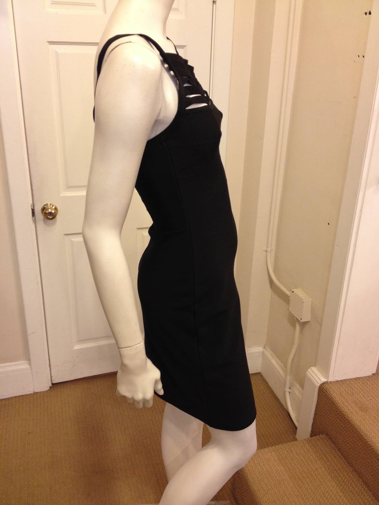 Herve Leger Black Mini Bandage Dress In New Condition In San Francisco, CA