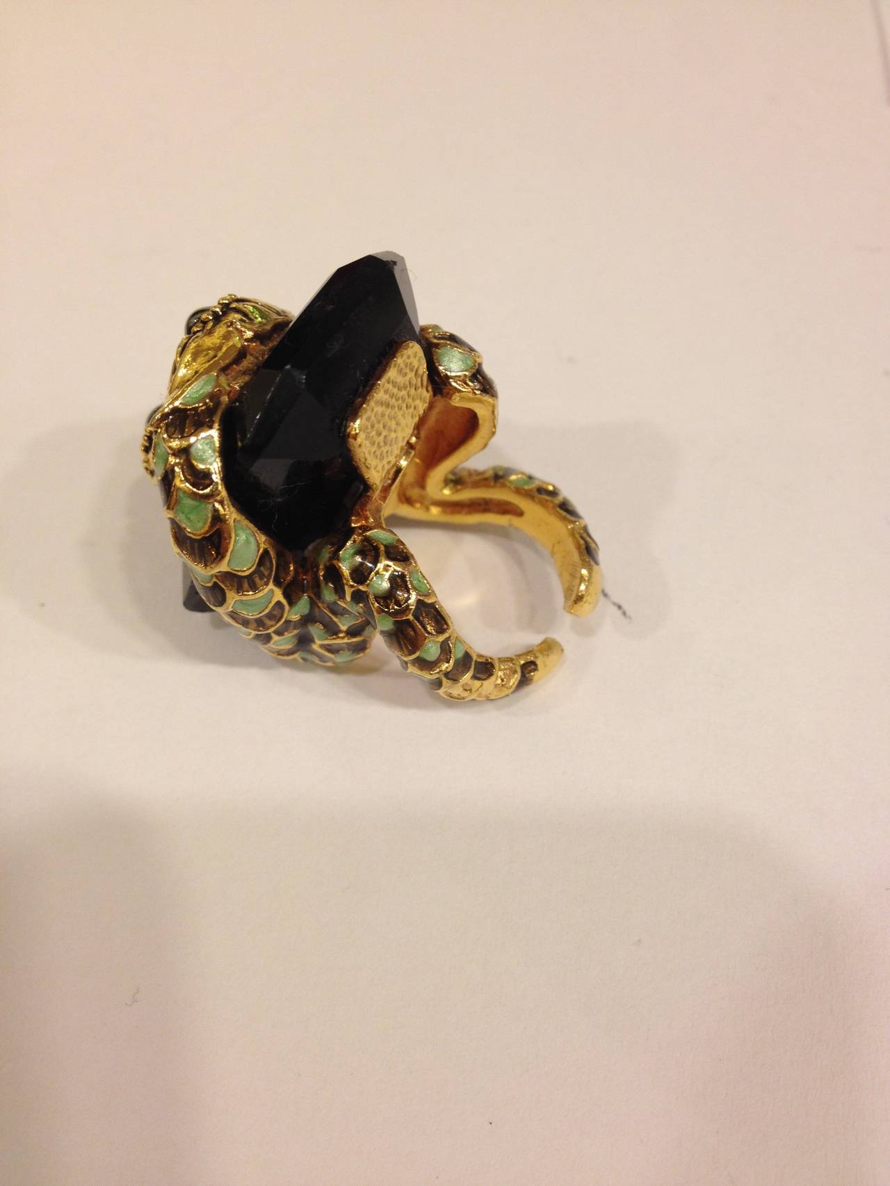 Roberto Cavalli Gold and Black Snake Ring