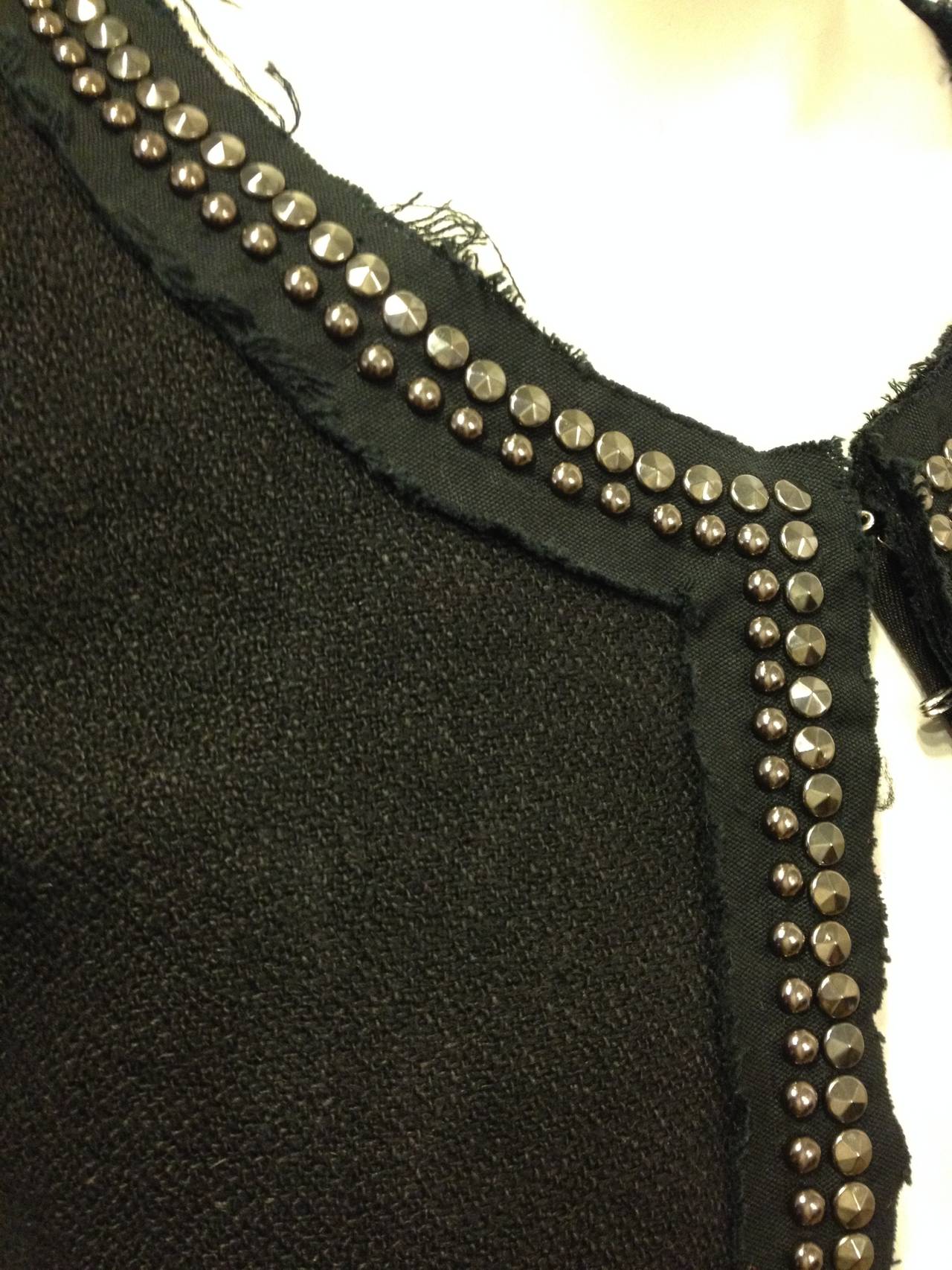 Balmain Black Tweed Jacket with Silver Winged Pyramid In Excellent Condition For Sale In San Francisco, CA