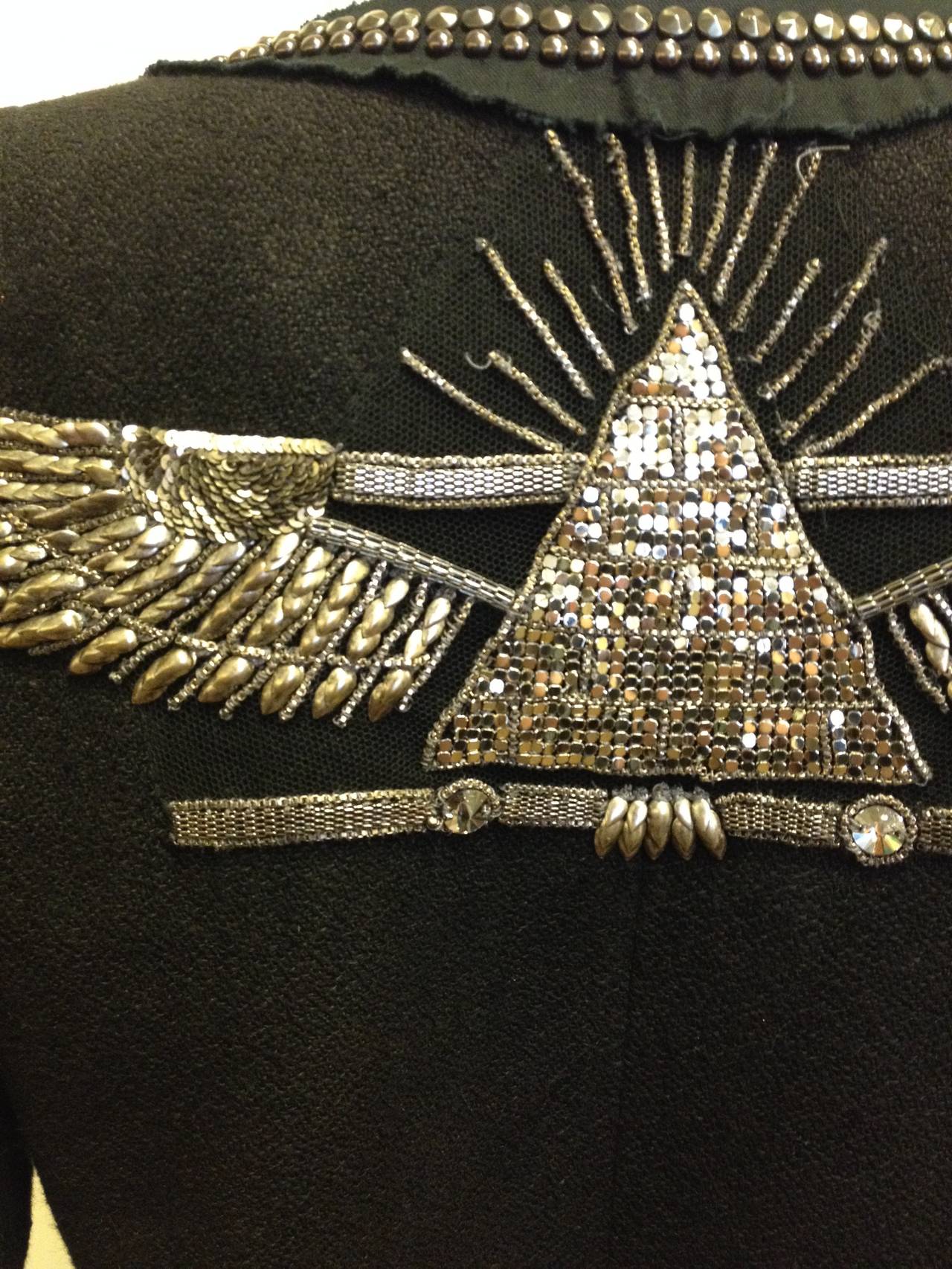 Balmain Black Tweed Jacket with Silver Winged Pyramid For Sale 2