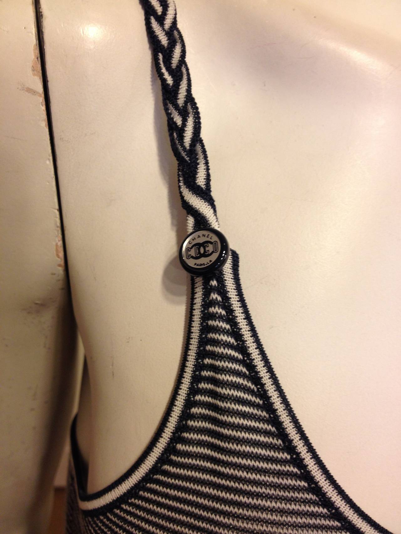 Chanel Navy and White Striped Knit Slip Dress In Excellent Condition In San Francisco, CA