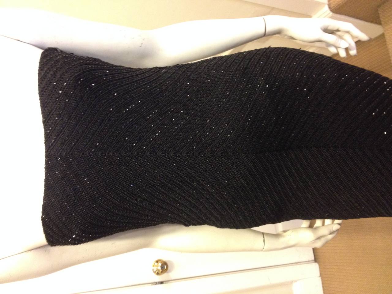 Ralph Lauren Black Knit Sequinned Strapless Gown