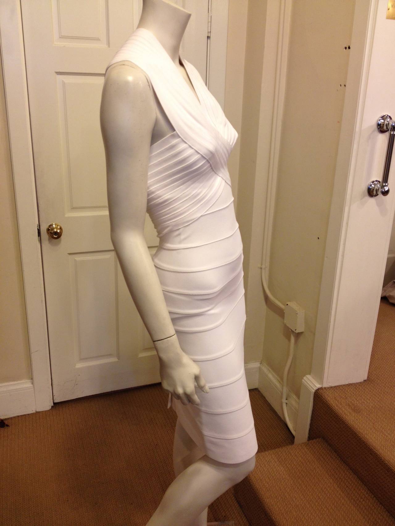 Herve Leger White Bandage Dress In Excellent Condition In San Francisco, CA