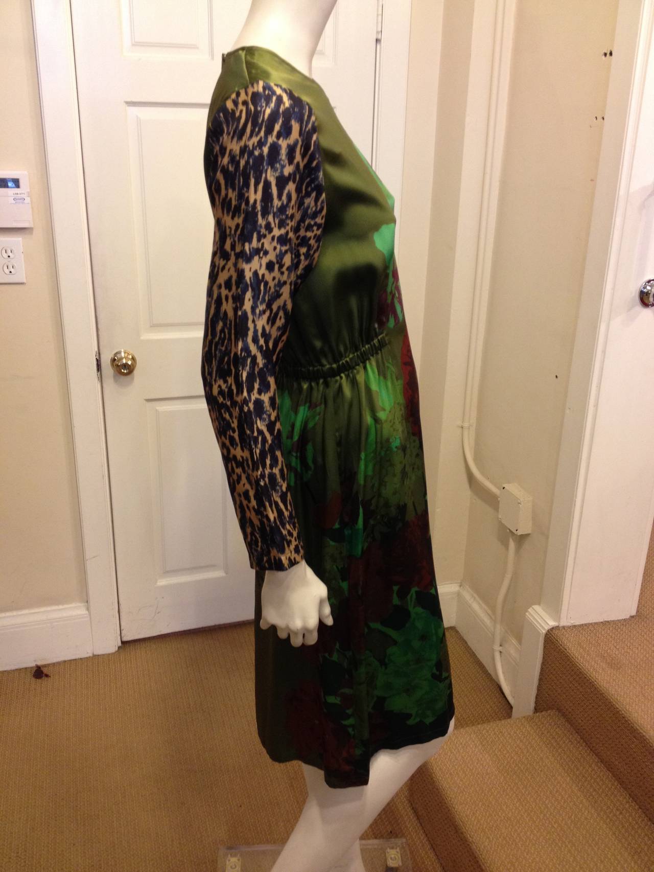 Dries Van Noten Green Floral Dress In Excellent Condition In San Francisco, CA