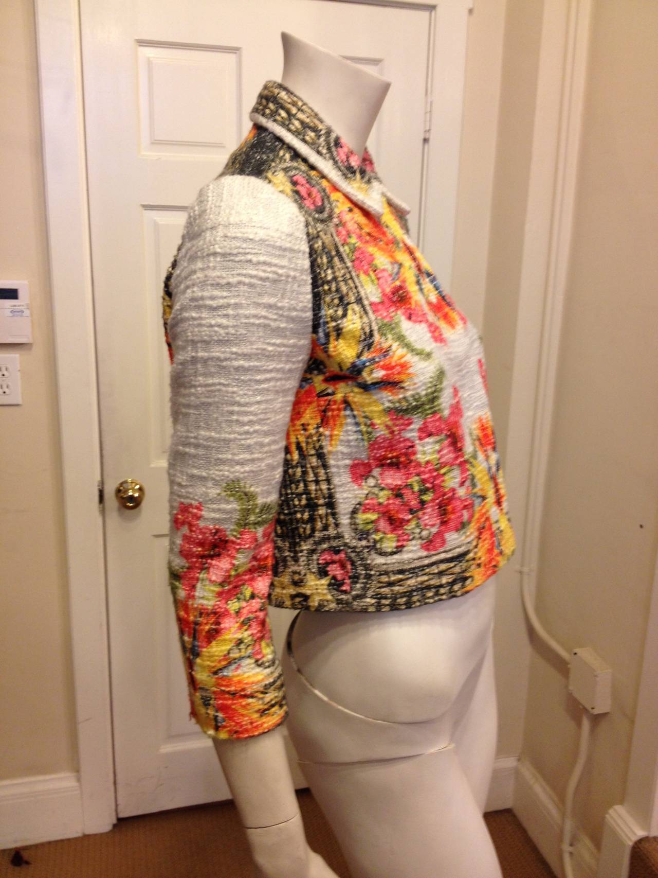 Brown Givenchy Cream and Floral Cropped Jacket For Sale