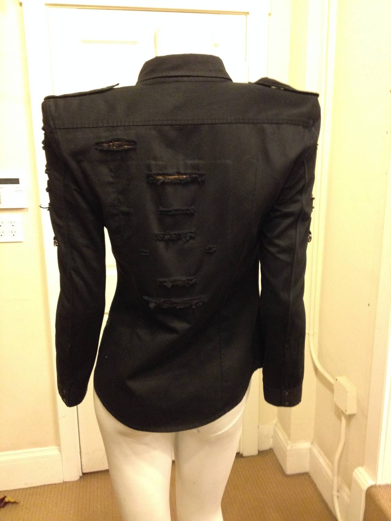 Balmain Black Shirt with Holes Exposing Gold Beading 1