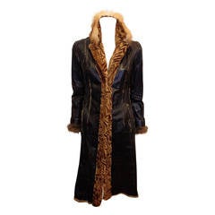 Giuliana Teso Brown Leather and Fur Reversible Coat