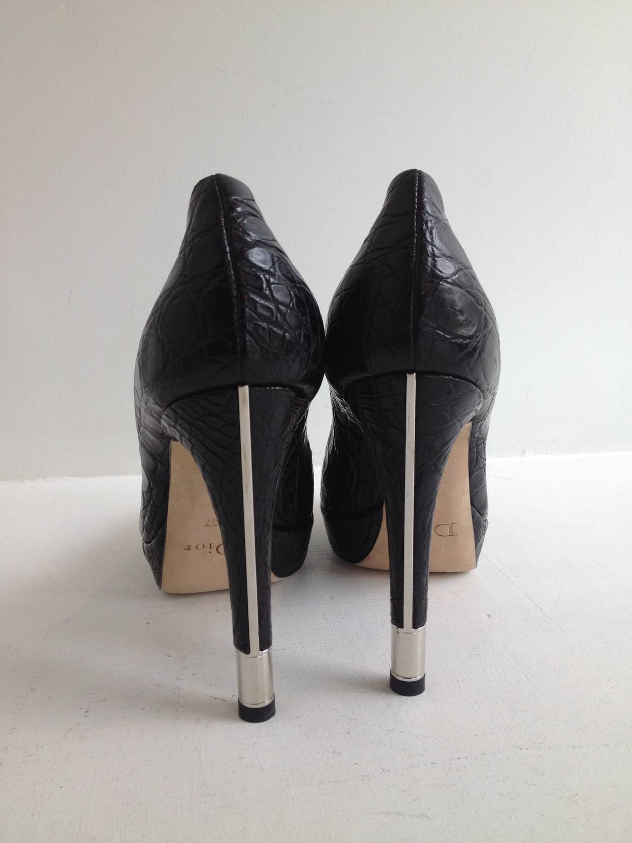 Christian Dior Black Mock Croc Leather Heels In New Condition In San Francisco, CA