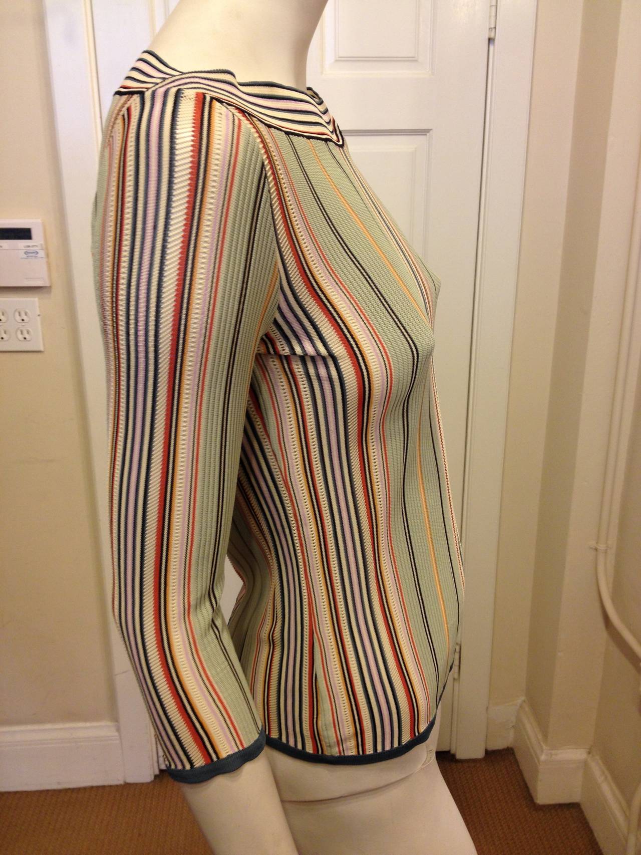 Hermes Mint Green Striped Boatneck Sweater In Excellent Condition In San Francisco, CA