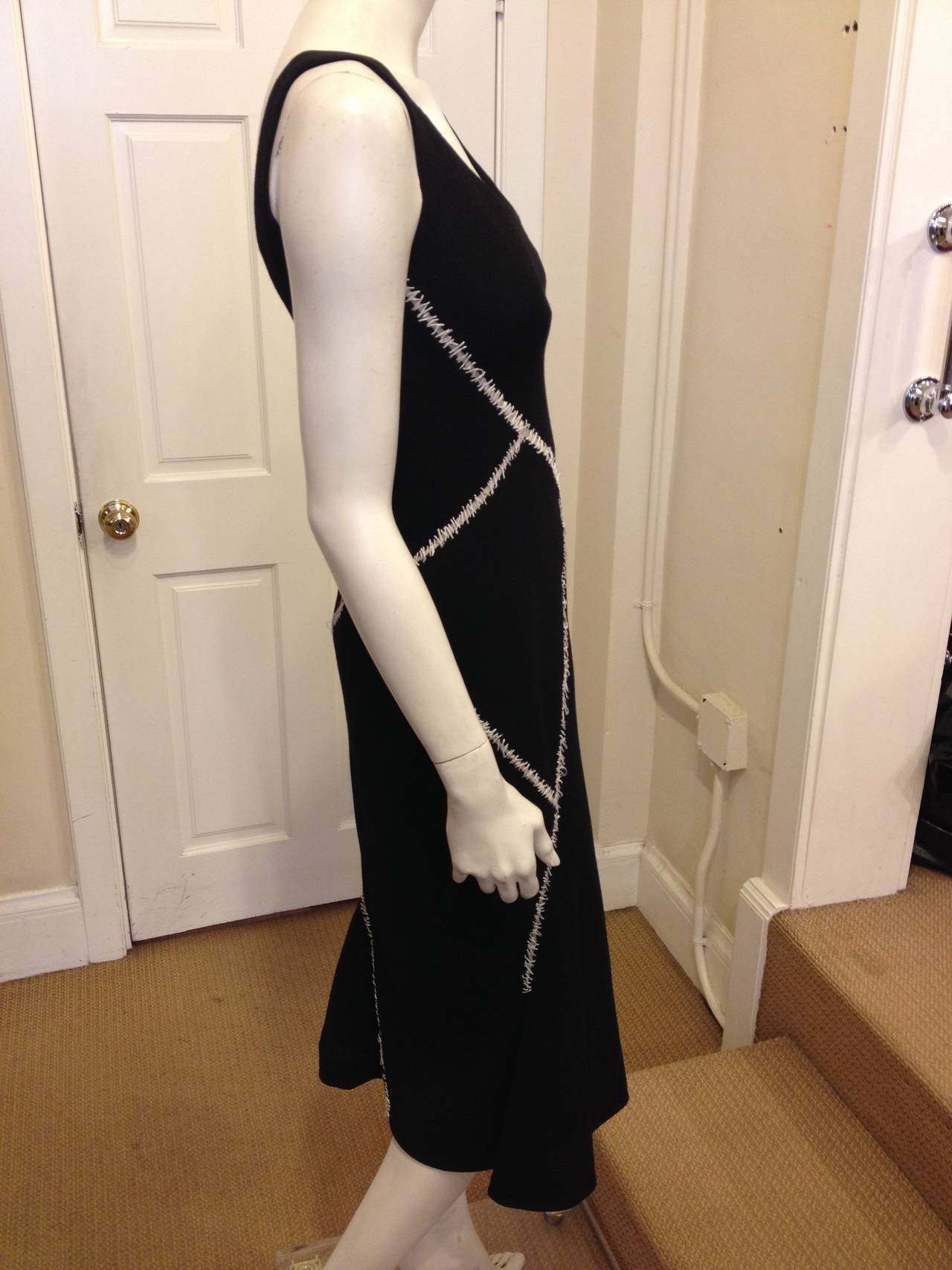 Alexander McQueen Black Dress with White Stitches In Excellent Condition In San Francisco, CA