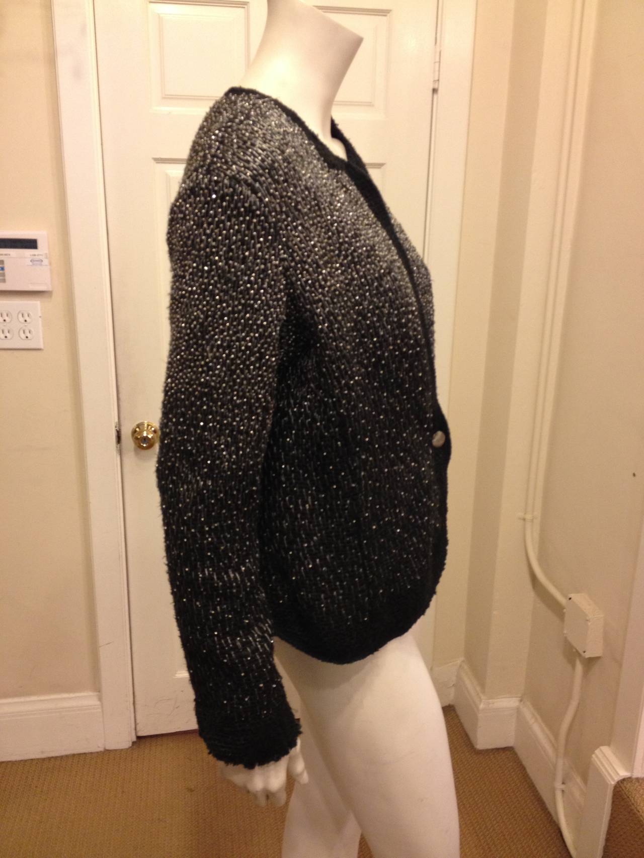 Theysken's Theory Black Tweed Jacket with Silver Beading In New Condition In San Francisco, CA