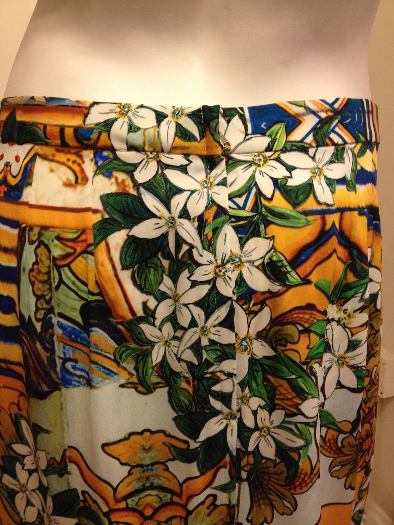 Dolce & Gabbana Green and Yellow Floral Silk Skirt 2