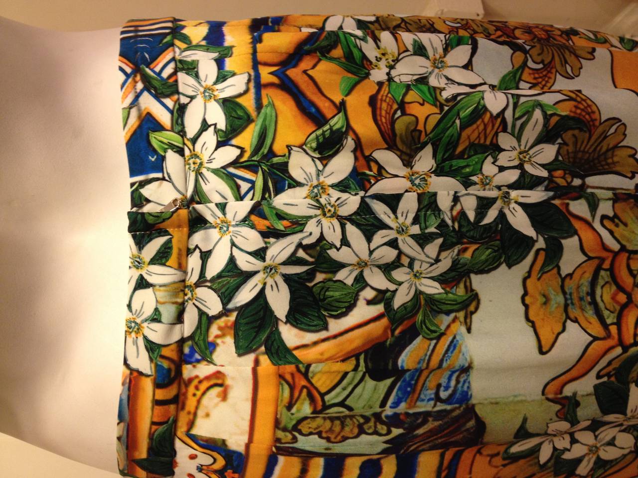 Dolce & Gabbana Green and Yellow Floral Silk Skirt 1