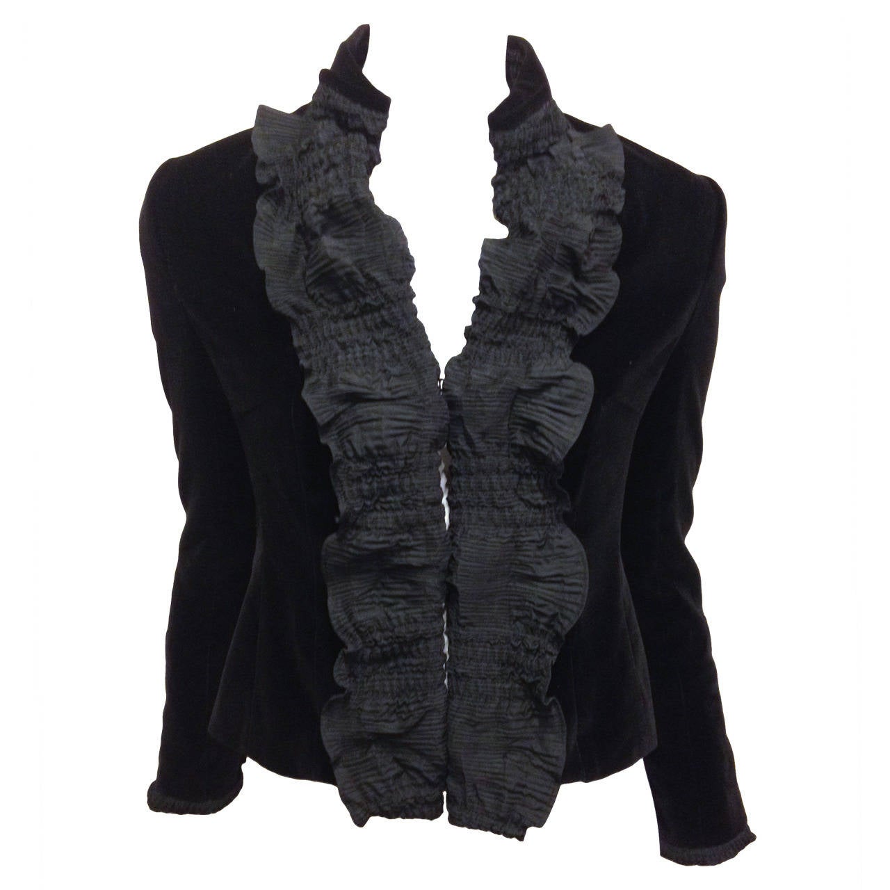 Yves Saint Laurent Black Velvet Jacket with Ruffle