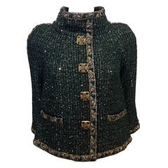 Chanel Dark Green Jacket with Gold Buttons