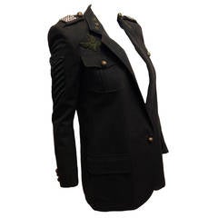 Balmain Charcoal Military Blazer with Forest Green Embroidery