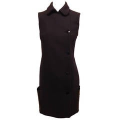 Celine Navy Wool Dress with Black Leather Pockets