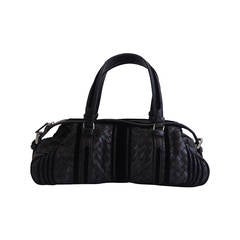 Bottega Veneta Black Intrecciato Leather Handbag with Velvet Trim