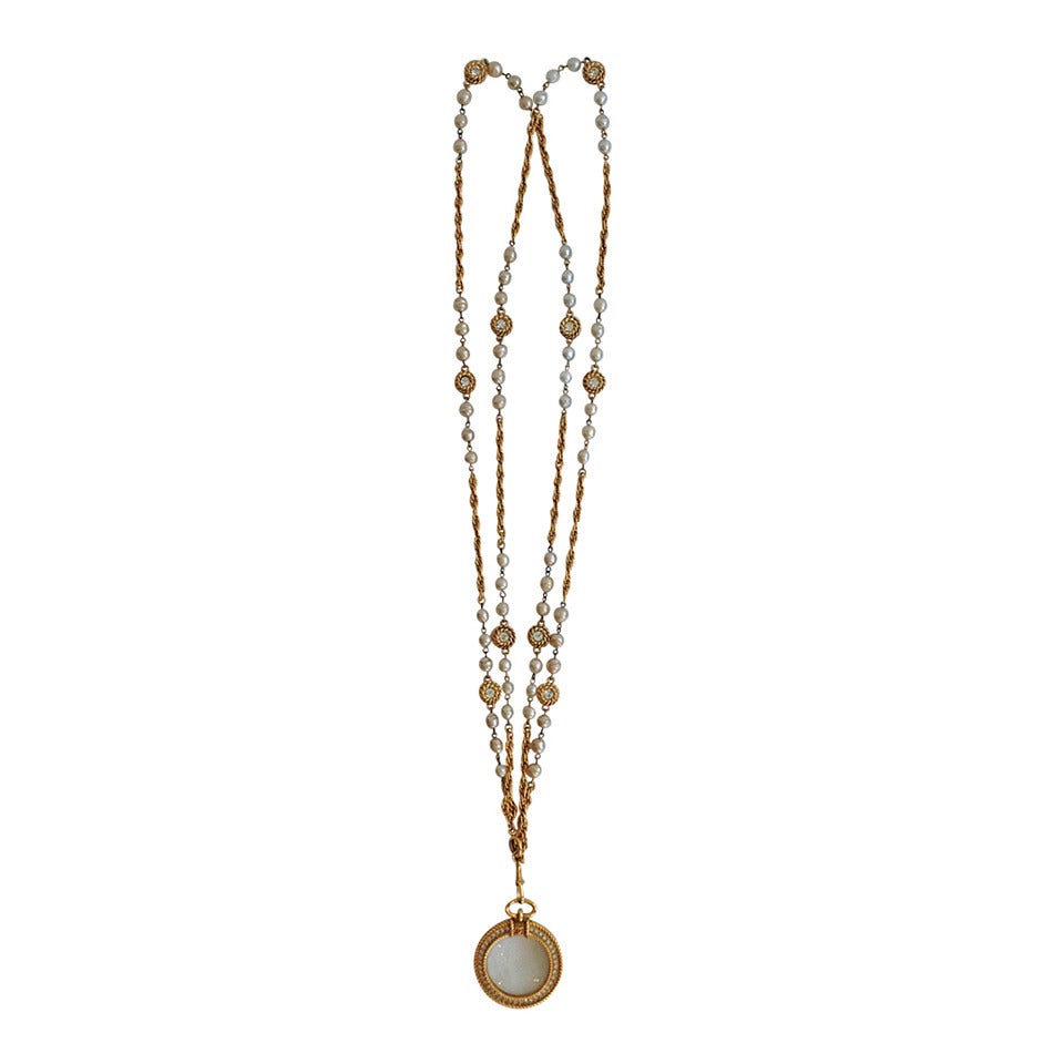Chanel Gold Necklace with Pearls and Magnifying Glass