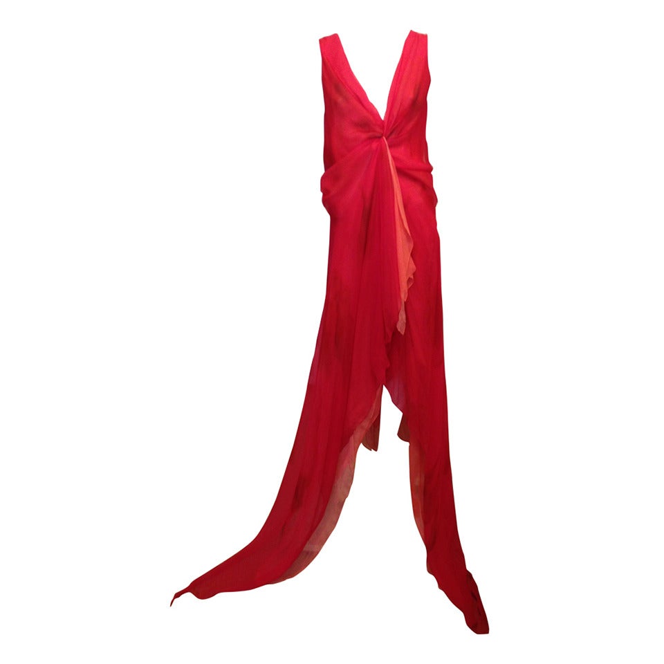 Donna Karan Long Coral Chiffon Dress