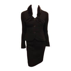 Christian Dior Black Suit with Fur Collar