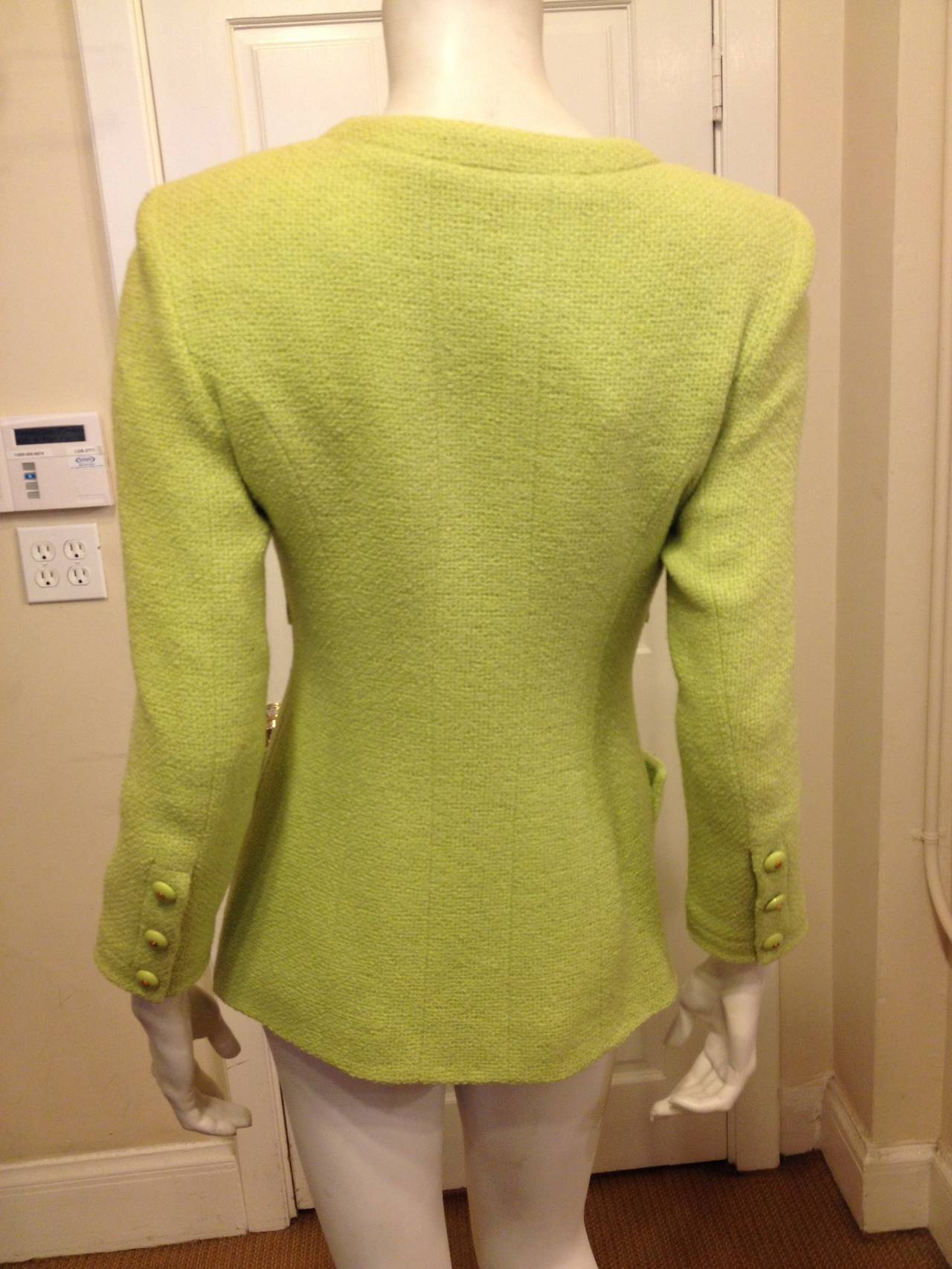 Brown Chanel Bright Green Tweed Jacket For Sale