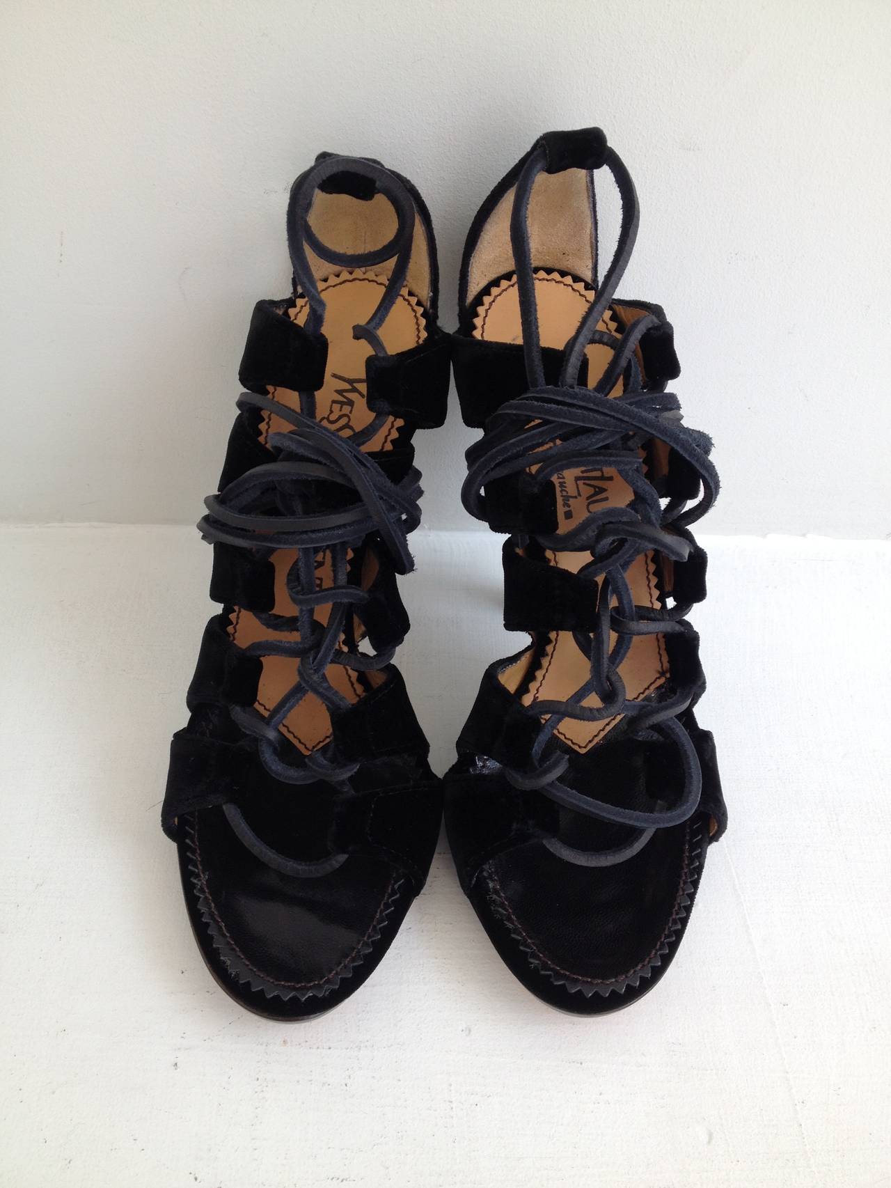 Yves Saint Laurent Black Velvet Laceup Heels at 1stDibs