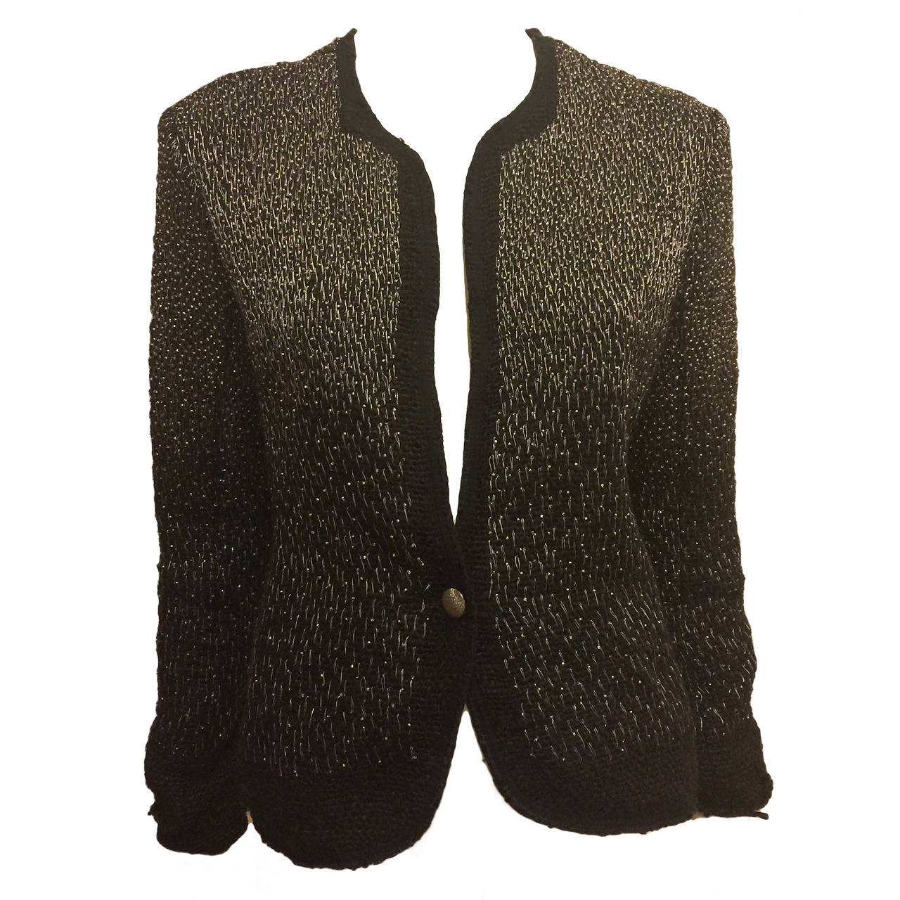 Theysken's Theory Black Tweed Jacket with Silver Beading