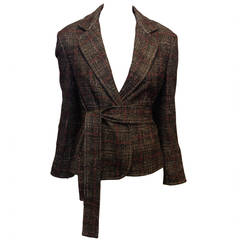 Yves Saint Laurent Gray and Red Plaid Jacket