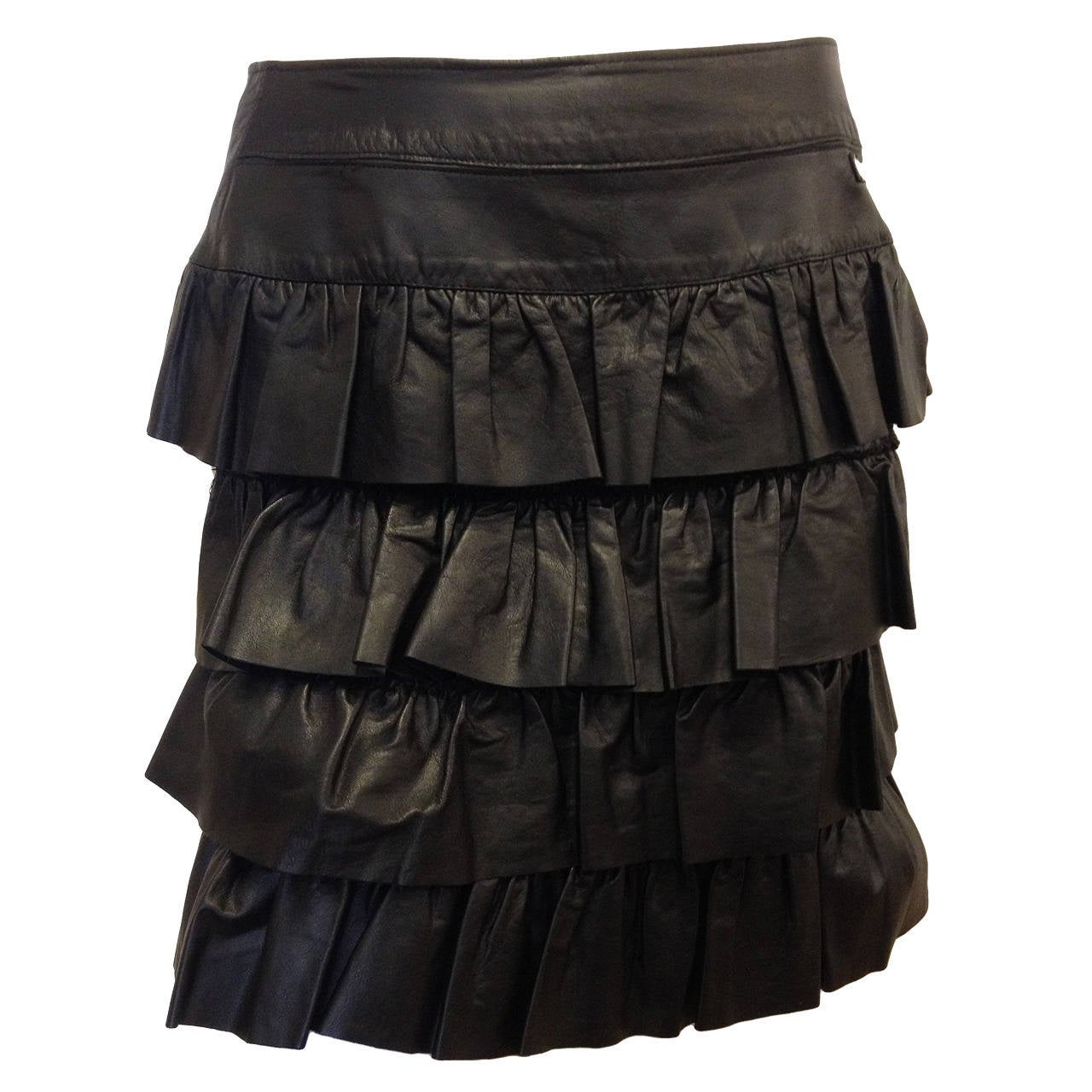 Chanel Black Tiered Leather Skirt