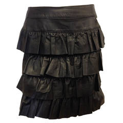 Chanel Black Tiered Leather Skirt
