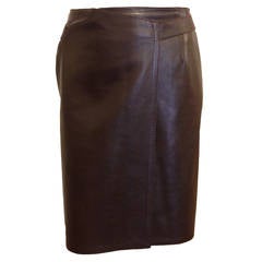 Chanel Brown Leather Wrap Skirt 10