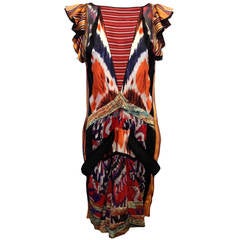 Balenciaga Orange and Black Silk Multi Ikat Dress