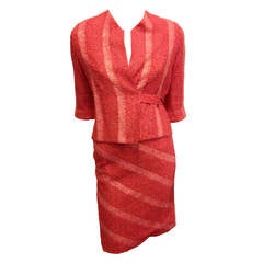Chanel Coral Tweed Suit with Sparkly Stripes