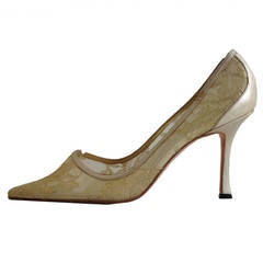 Manolo Blahnik Gold Leather and Lace Heels