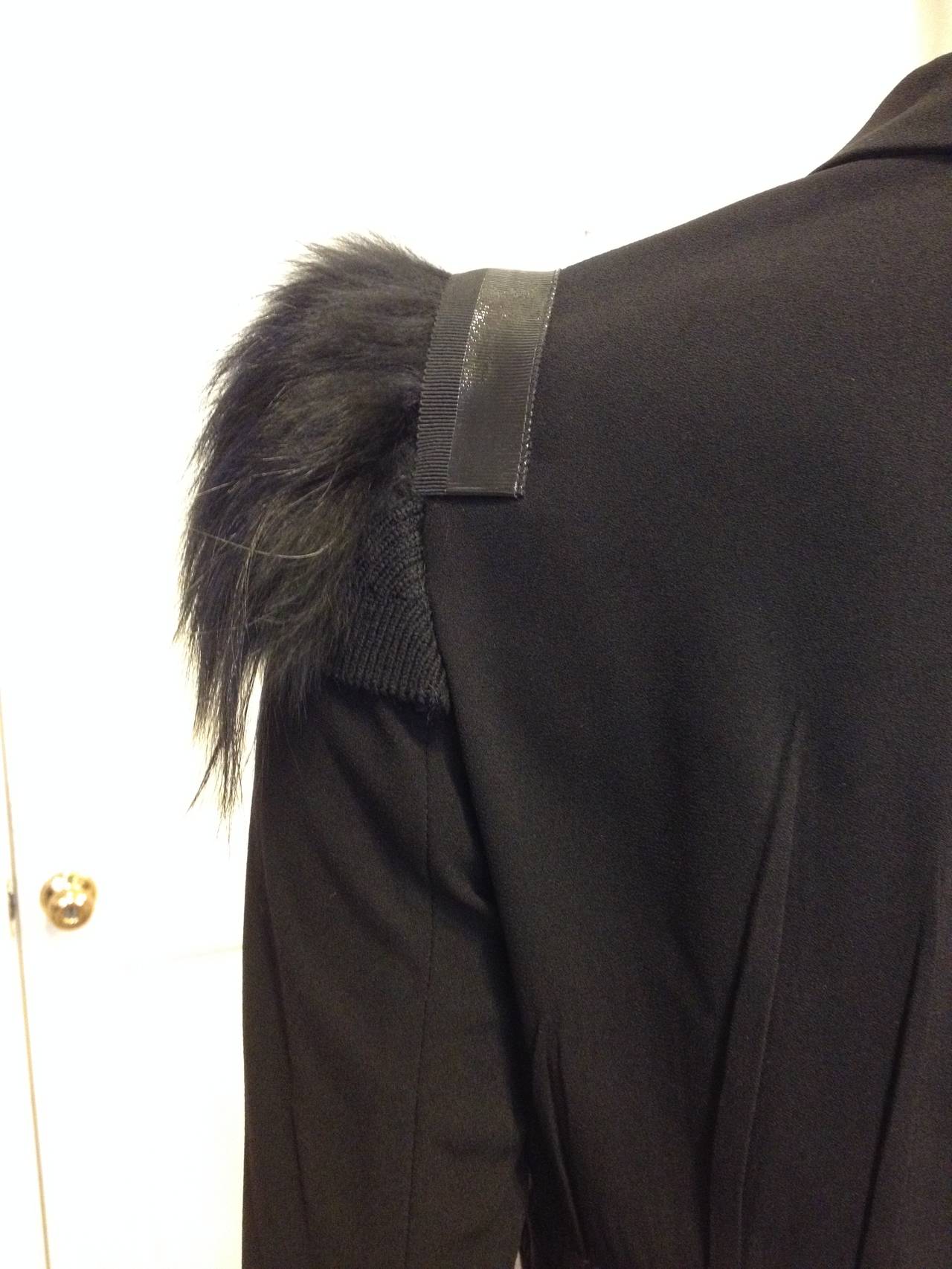 Prada Black Jacket with Fur Shoulder Patches In Excellent Condition In San Francisco, CA