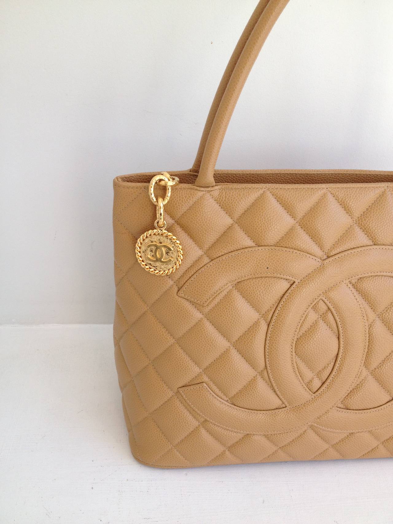 Chanel Tan Quilted Medallion Bag At 1stdibs The Quilting And Double C Logo Make This Bag Iconically Chanel But Linear
