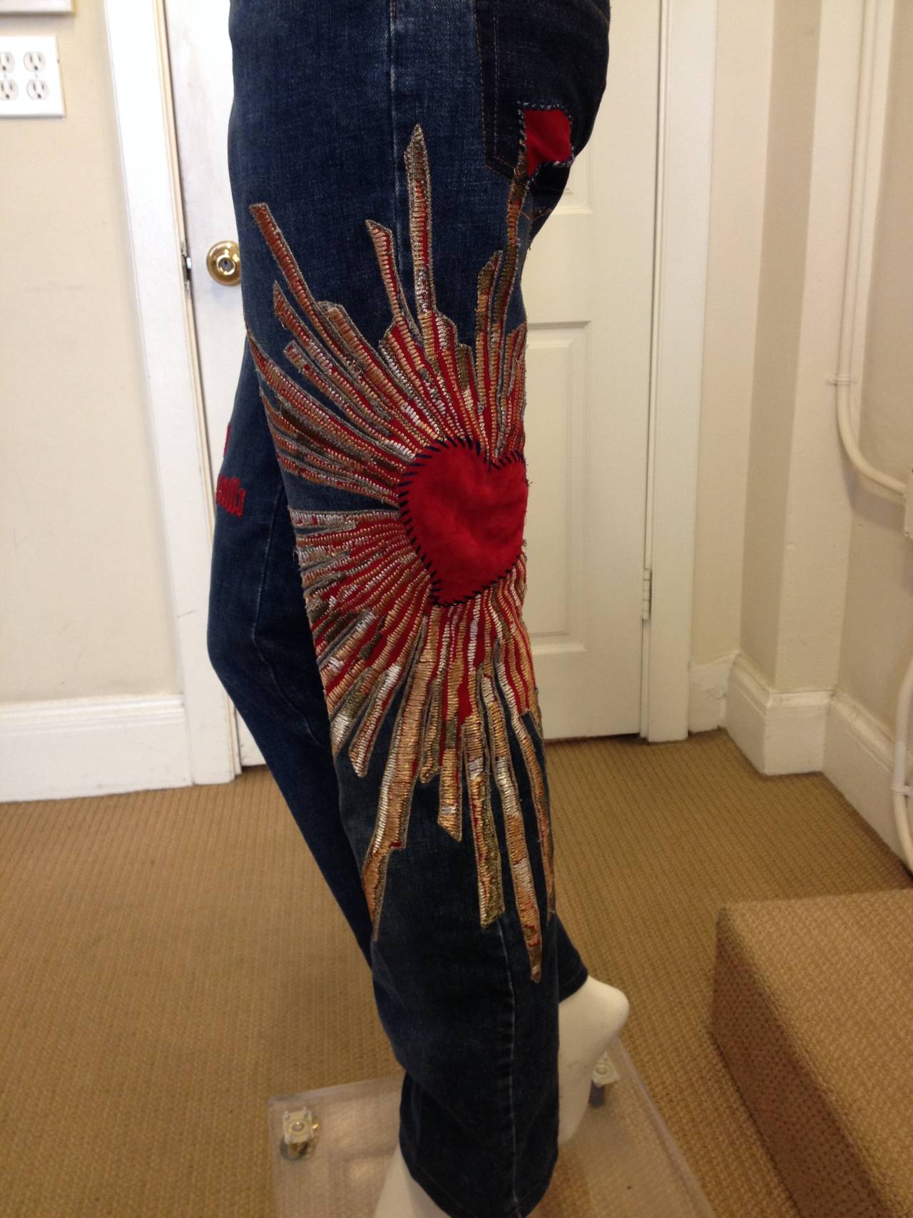 Roberto Cavalli Blue Jeans with Embroidery In Excellent Condition In San Francisco, CA