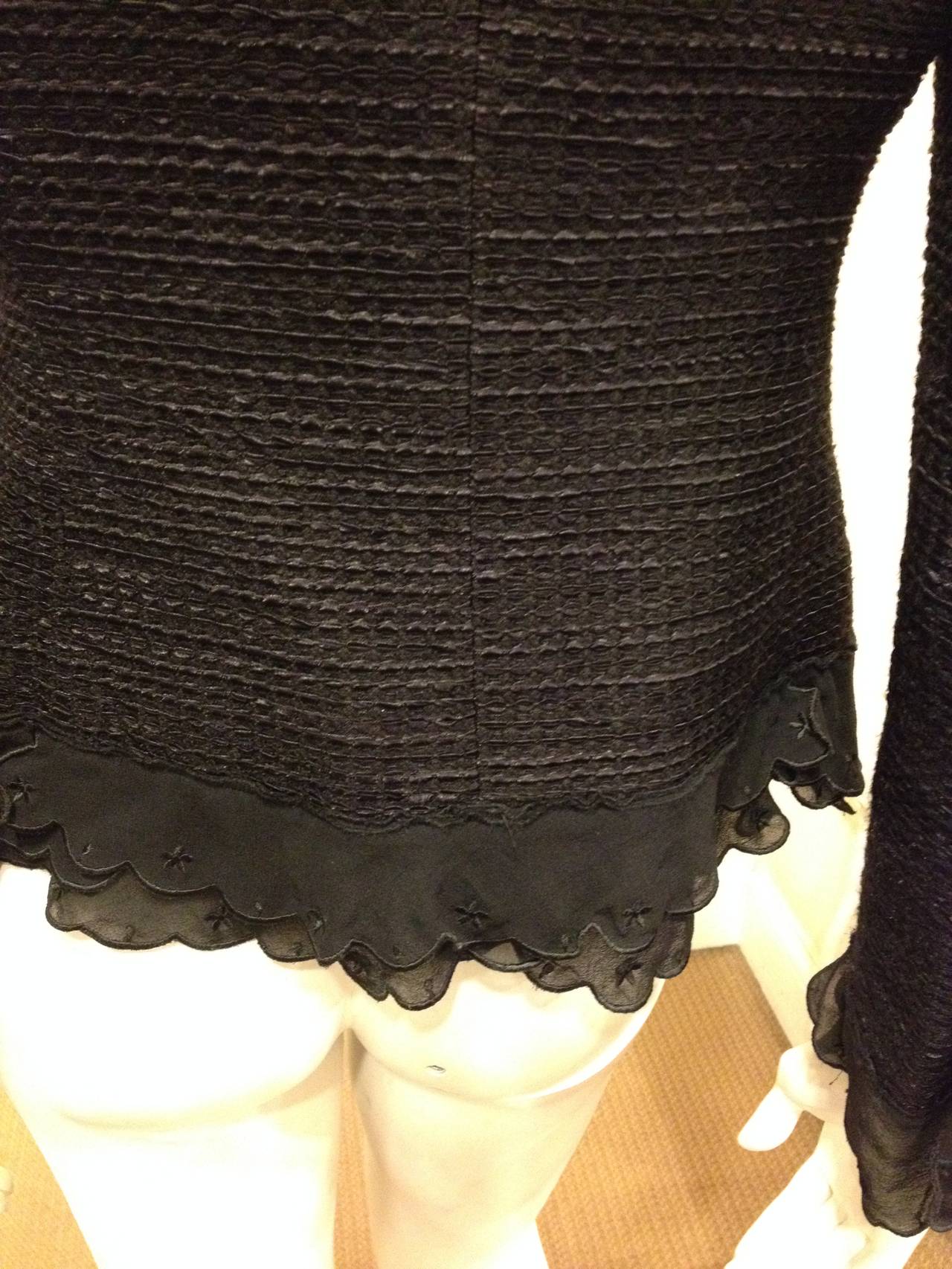 Moschino Black Tweed Jacket with Scalloped Chiffon Collar 1