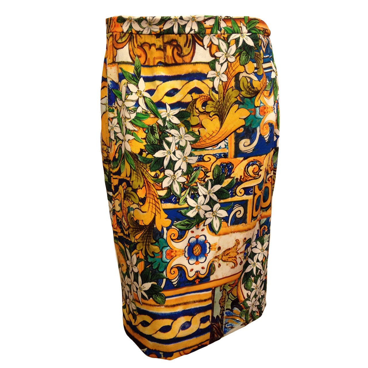 Dolce & Gabbana Green and Yellow Floral Silk Skirt