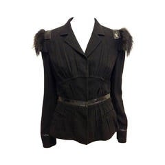 Prada Black Jacket with Fur Shoulder Patches