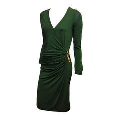 Roberto Cavalli Green Wrap Dress with Gold Loops