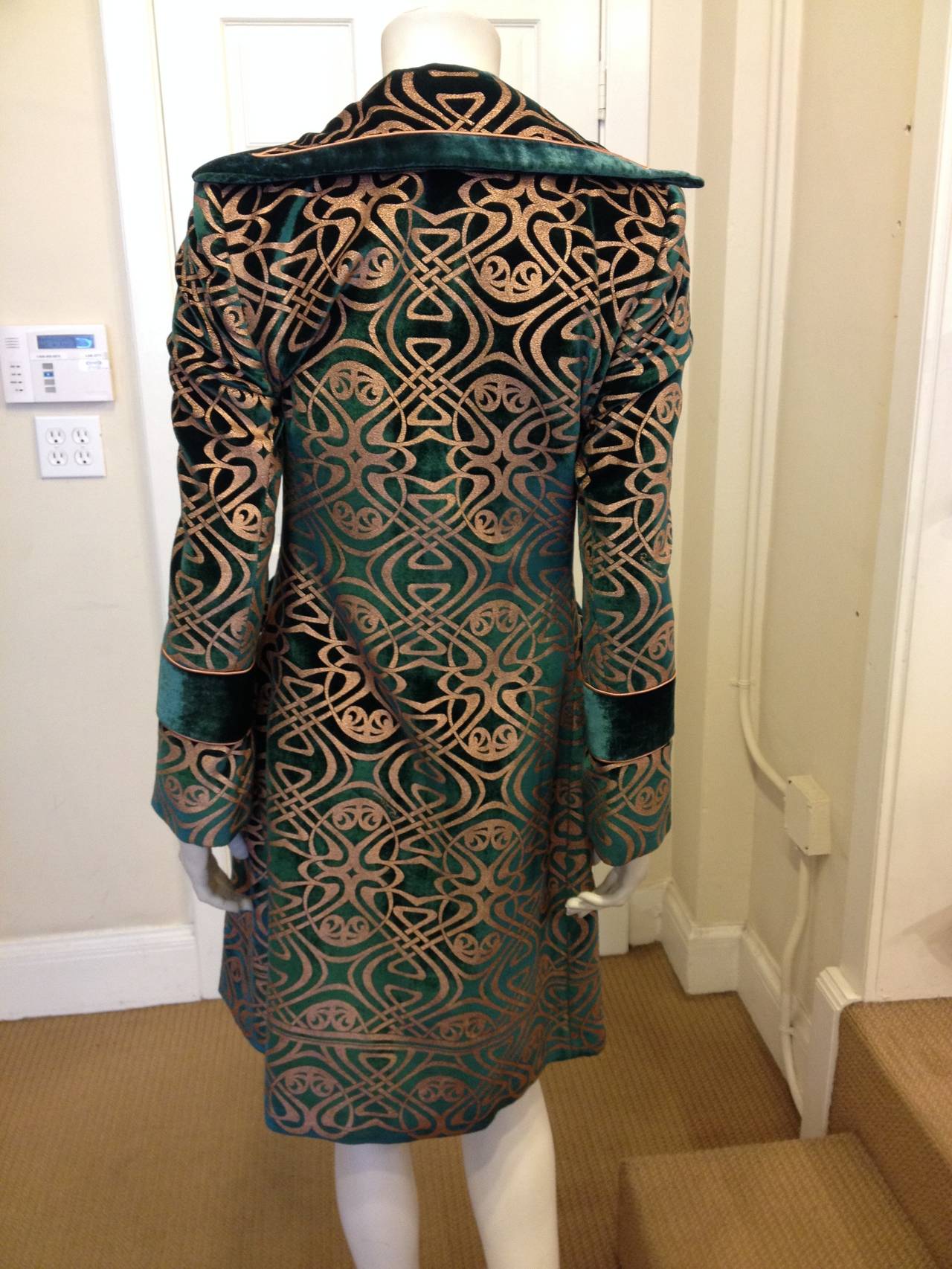 Women's Roberto Cavalli Green Velvet Coat with Gold Design